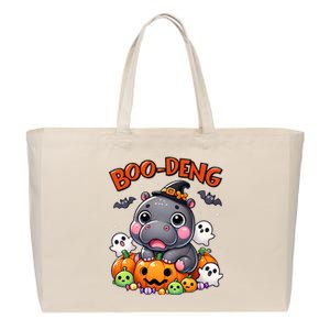 Funny Moo Deng Baby Pygmy Hippo Bouncy Pig In Thai Halloween Cotton Canvas Jumbo Tote