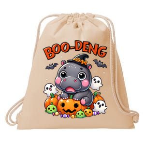 Funny Moo Deng Baby Pygmy Hippo Bouncy Pig In Thai Halloween Drawstring Bag