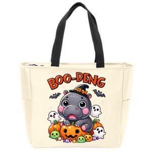 Funny Moo Deng Baby Pygmy Hippo Bouncy Pig In Thai Halloween Zip Tote Bag