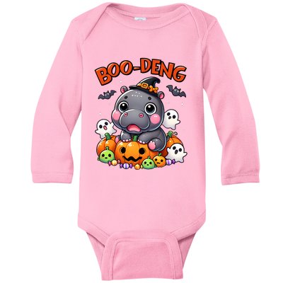 Funny Moo Deng Baby Pygmy Hippo Bouncy Pig In Thai Halloween Baby Long Sleeve Bodysuit