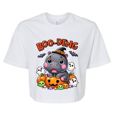 Funny Moo Deng Baby Pygmy Hippo Bouncy Pig In Thai Halloween Bella+Canvas Jersey Crop Tee