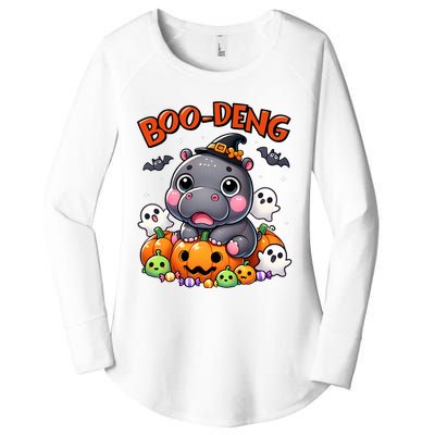 Funny Moo Deng Baby Pygmy Hippo Bouncy Pig In Thai Halloween Women's Perfect Tri Tunic Long Sleeve Shirt