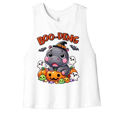 Funny Moo Deng Baby Pygmy Hippo Bouncy Pig In Thai Halloween Women's Racerback Cropped Tank