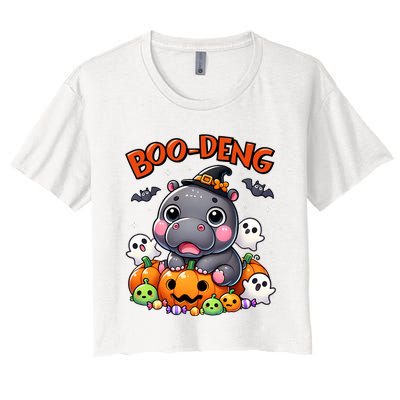 Funny Moo Deng Baby Pygmy Hippo Bouncy Pig In Thai Halloween Women's Crop Top Tee