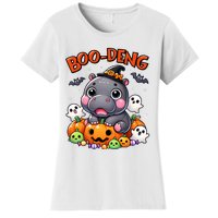 Funny Moo Deng Baby Pygmy Hippo Bouncy Pig In Thai Halloween Women's T-Shirt