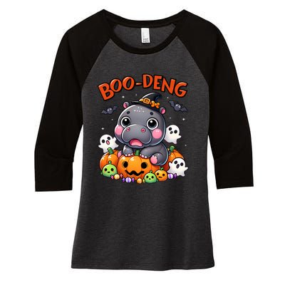 Funny Moo Deng Baby Pygmy Hippo Bouncy Pig In Thai Halloween Women's Tri-Blend 3/4-Sleeve Raglan Shirt