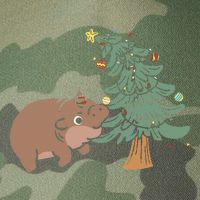 Funny Moo Deng Biting Xmas Tree Baby Pygmy Hippo Christmas Legacy Tie Dye Trucker Hat