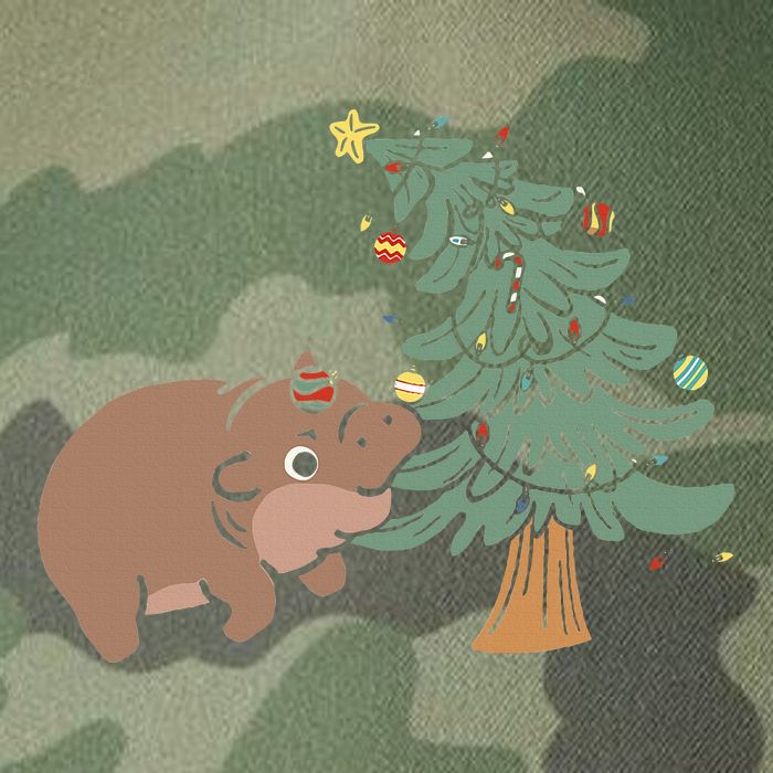Funny Moo Deng Biting Xmas Tree Baby Pygmy Hippo Christmas Legacy Tie Dye Trucker Hat