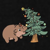 Funny Moo Deng Biting Xmas Tree Baby Pygmy Hippo Christmas Ladies PosiCharge Tri-Blend Wicking Tank