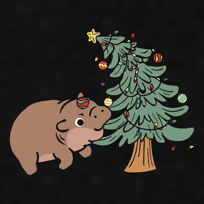 Funny Moo Deng Biting Xmas Tree Baby Pygmy Hippo Christmas Ladies PosiCharge Tri-Blend Wicking Tank