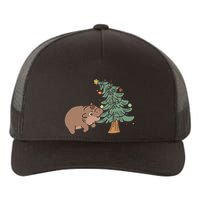 Funny Moo Deng Biting Xmas Tree Baby Pygmy Hippo Christmas Yupoong Adult 5-Panel Trucker Hat