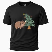 Funny Moo Deng Biting Xmas Tree Baby Pygmy Hippo Christmas Performance Shirt