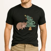 Funny Moo Deng Biting Xmas Tree Baby Pygmy Hippo Christmas Performance Shirt
