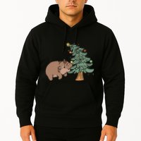 Funny Moo Deng Biting Xmas Tree Baby Pygmy Hippo Christmas Hoodie