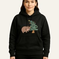 Funny Moo Deng Biting Xmas Tree Baby Pygmy Hippo Christmas Hoodie