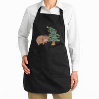 Funny Moo Deng Biting Xmas Tree Baby Pygmy Hippo Christmas Apron