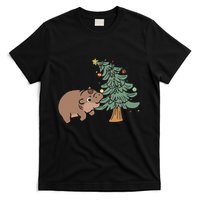 Funny Moo Deng Biting Xmas Tree Baby Pygmy Hippo Christmas T-Shirt