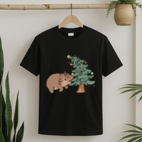 Funny Moo Deng Biting Xmas Tree Baby Pygmy Hippo Christmas T-Shirt
