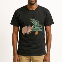 Funny Moo Deng Biting Xmas Tree Baby Pygmy Hippo Christmas Tall T-Shirt