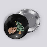 Funny Moo Deng Biting Xmas Tree Baby Pygmy Hippo Christmas Button