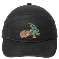 Funny Moo Deng Biting Xmas Tree Baby Pygmy Hippo Christmas 7-Panel Snapback Hat