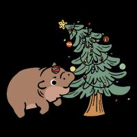 Funny Moo Deng Biting Xmas Tree Baby Pygmy Hippo Christmas 7-Panel Snapback Hat