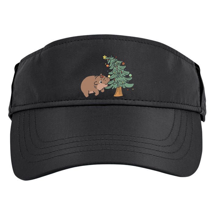 Funny Moo Deng Biting Xmas Tree Baby Pygmy Hippo Christmas Adult Drive Performance Visor