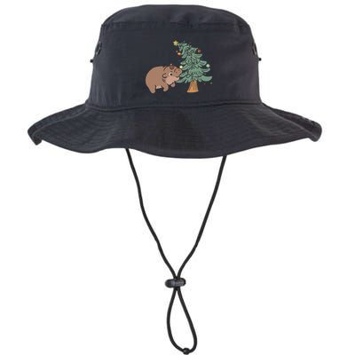 Funny Moo Deng Biting Xmas Tree Baby Pygmy Hippo Christmas Bucket Hat