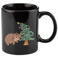 Funny Moo Deng Biting Xmas Tree Baby Pygmy Hippo Christmas 11oz C Handle Ceramic Mug