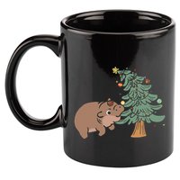 Funny Moo Deng Biting Xmas Tree Baby Pygmy Hippo Christmas 11oz C Handle Ceramic Mug