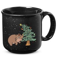 Funny Moo Deng Biting Xmas Tree Baby Pygmy Hippo Christmas 15oz Campfire Ceramic Mug