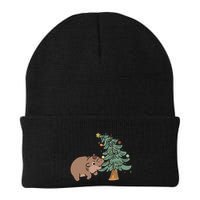 Funny Moo Deng Biting Xmas Tree Baby Pygmy Hippo Christmas Beanie
