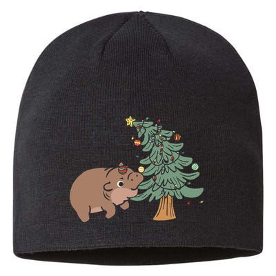 Funny Moo Deng Biting Xmas Tree Baby Pygmy Hippo Christmas Sustainable Beanie