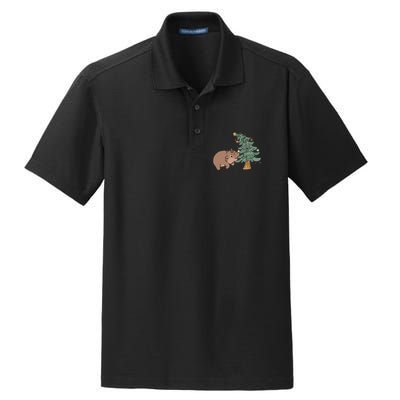 Funny Moo Deng Biting Xmas Tree Baby Pygmy Hippo Christmas Dry Zone Grid Polo