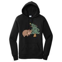 Funny Moo Deng Biting Xmas Tree Baby Pygmy Hippo Christmas Women's Pullover Hoodie