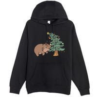 Funny Moo Deng Biting Xmas Tree Baby Pygmy Hippo Christmas Premium Pullover Hoodie