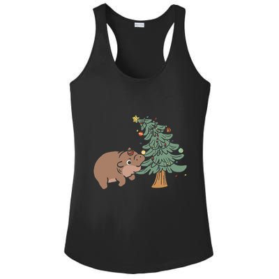Funny Moo Deng Biting Xmas Tree Baby Pygmy Hippo Christmas Ladies PosiCharge Competitor Racerback Tank