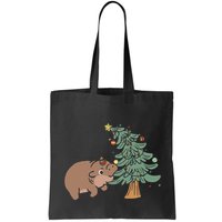 Funny Moo Deng Biting Xmas Tree Baby Pygmy Hippo Christmas Bag