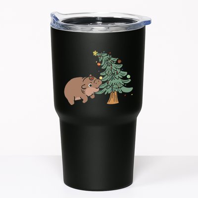 Funny Moo Deng Biting Xmas Tree Baby Pygmy Hippo Christmas Tumbler