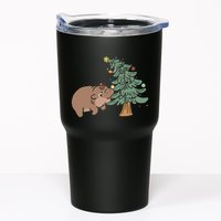 Funny Moo Deng Biting Xmas Tree Baby Pygmy Hippo Christmas Tumbler