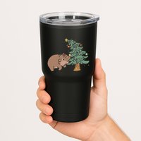 Funny Moo Deng Biting Xmas Tree Baby Pygmy Hippo Christmas Tumbler