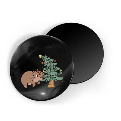Funny Moo Deng Biting Xmas Tree Baby Pygmy Hippo Christmas Magnet