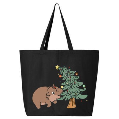 Funny Moo Deng Biting Xmas Tree Baby Pygmy Hippo Christmas 25L Jumbo Tote