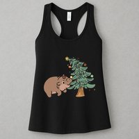 Funny Moo Deng Biting Xmas Tree Baby Pygmy Hippo Christmas Womens Tank Top