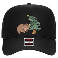 Funny Moo Deng Biting Xmas Tree Baby Pygmy Hippo Christmas Trucker Hat