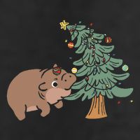 Funny Moo Deng Biting Xmas Tree Baby Pygmy Hippo Christmas Trucker Hat