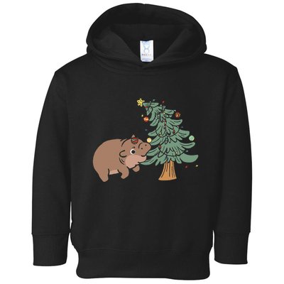 Funny Moo Deng Biting Xmas Tree Baby Pygmy Hippo Christmas Toddler Hoodie