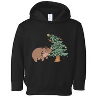 Funny Moo Deng Biting Xmas Tree Baby Pygmy Hippo Christmas Toddler Hoodie