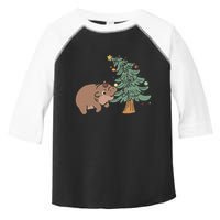 Funny Moo Deng Biting Xmas Tree Baby Pygmy Hippo Christmas Toddler Fine Jersey T-Shirt