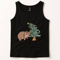 Funny Moo Deng Biting Xmas Tree Baby Pygmy Hippo Christmas Tank Top